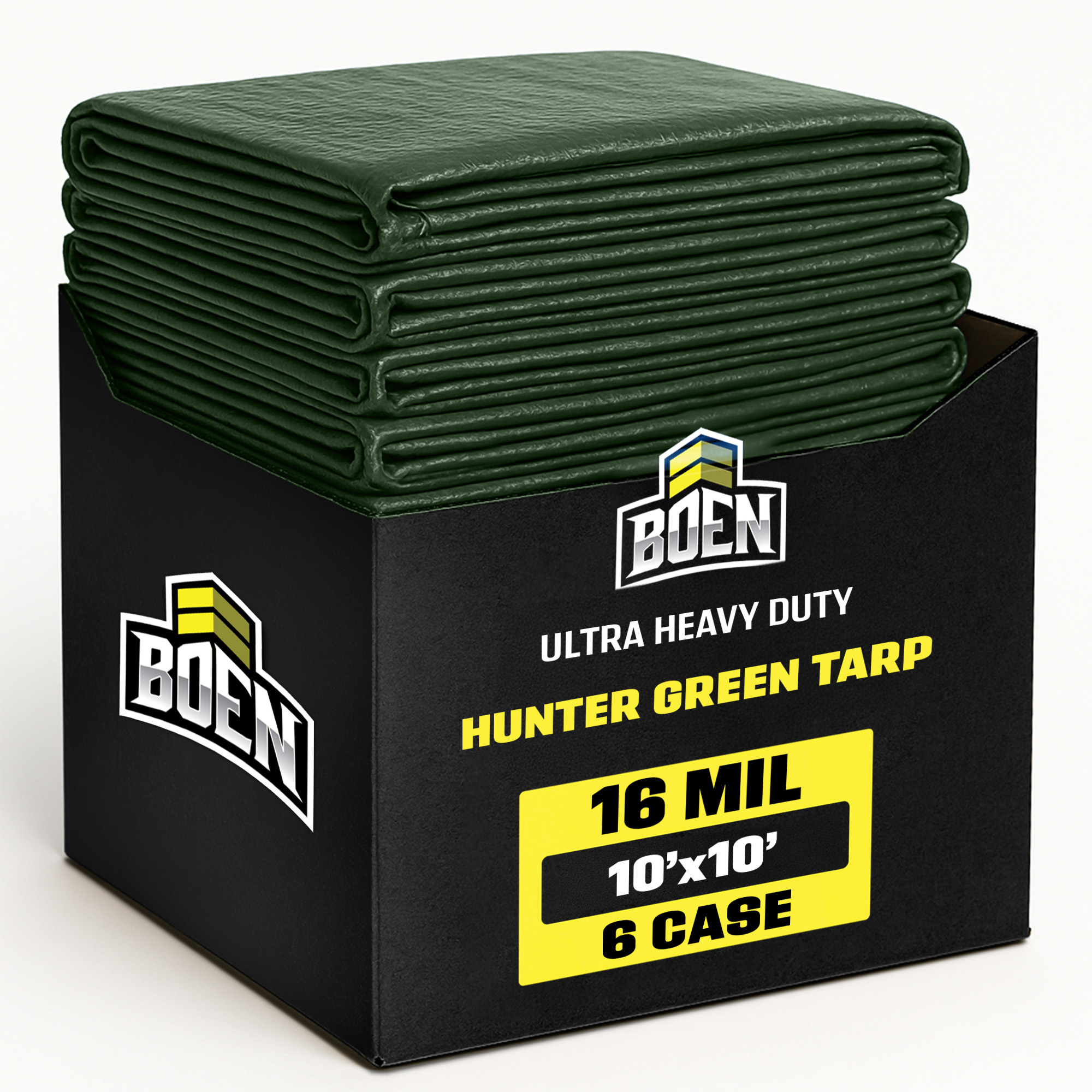 Boen 10 ft x 10 ft Hunter Green Tarp,  6-Pack, 16 Mil Thick Waterproof Ultra Heavy Duty Cover, Rip Proof Tarps, Thick Weave Material, UV Resistant Great for Tarpaulin Canopy Tent, Boat, RV or Pool Cover